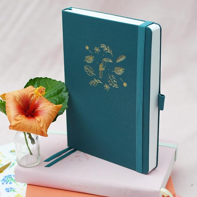Primrosia A5 Dot Grid Watercolor Journal Notebook – 160 pages I 160gsm Premium Heavy Paper, No Bleed – Luxe Linen Hard Cover with Cute Deer Slip Cover (Toucan Summer)