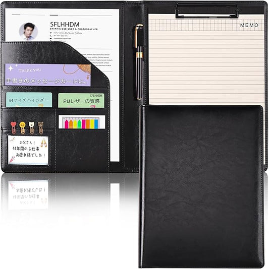 Padfolio Clipboard Folder Portfolio, Faux Leather Storage Clipboard with Cover for Legal Pad Holder Letter Size A4 Writing Pad for Business School Office Conference Notepad Clip Boards