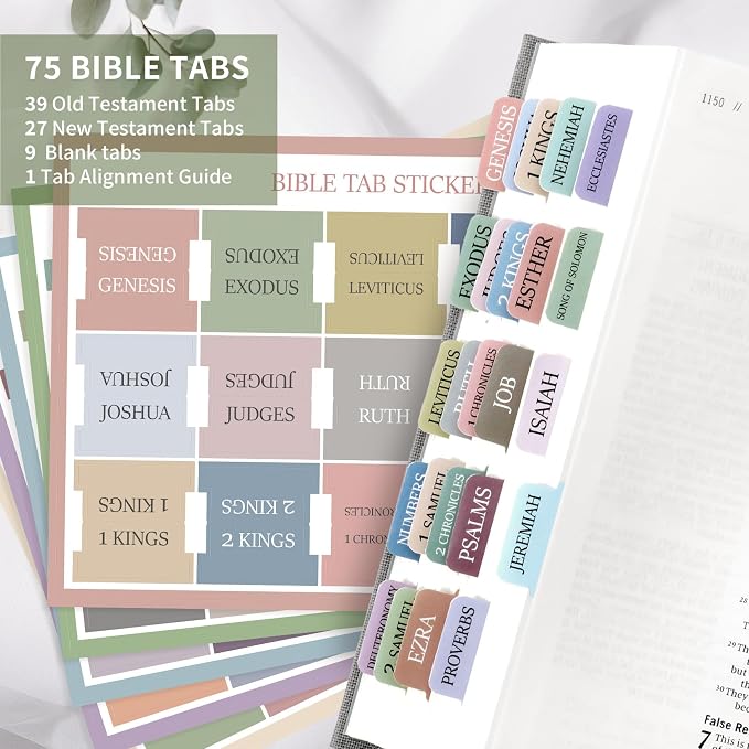 Bible Tabs for Women & Men, Bible Tabs for Study Bible, Large Print Bible Tabs for Easy Navigation, Bible Index Tabs, 66 Tabs Old & New Testament, Extra 9 Blank Tabs - Macaron