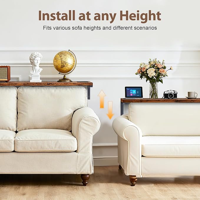 70.8" Narrow Console Table with Outlet, 5.9" Sofa Table Behind Couch Wall Mounted, 2 Pack with 4 Power Outlets 4 USB-C Ports 4.9ft Cord for Entryway, Hallway, Living Room, Rustic Brown