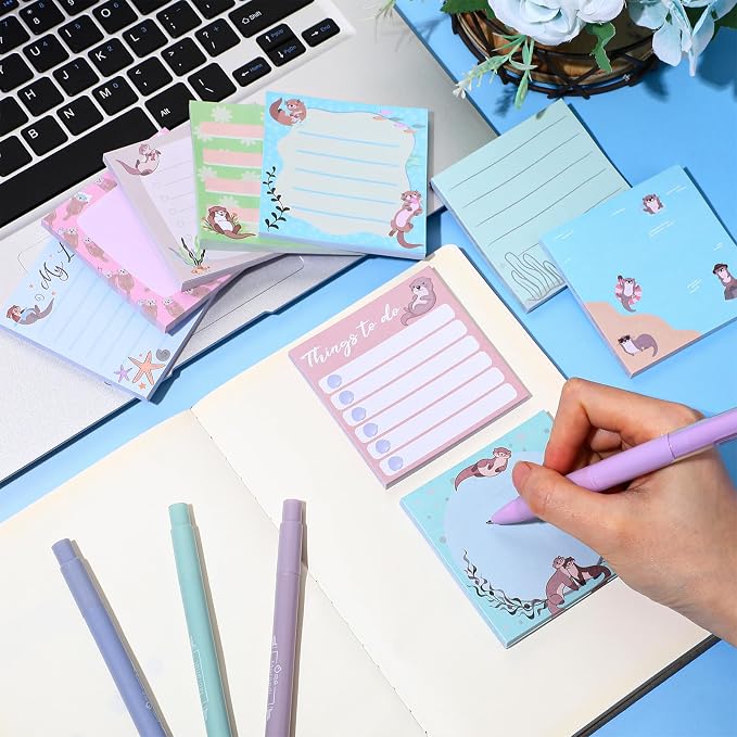 9 Pads Cute Sticky Notes Cartoon Self Stick Notepads 3x3 Inches Notes Adhesive Memo Pad Office Decor Gifts for Students School Teacher Office Meeting(Otter)