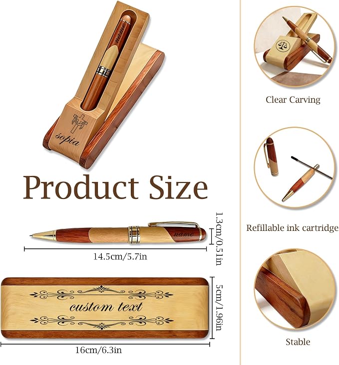 Custom Pen Set with Name Text Personalized Wood Ballpoint Pens Box Customized Engraving Pen Gift Set for Men Women Boss Colleagues Friends Graduation Christmas Fathers Day (Custom Pen)