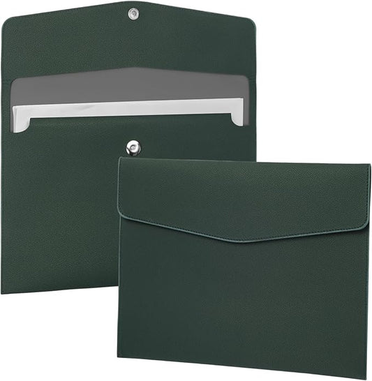 FYY File Folder, PU Leather A4 Document Holder File Organizer Filing Envelope Portfolio Case Tablet Sleeve with Magnetic Snap Closure for Home School Office Stationery Green