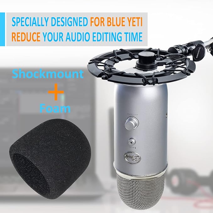 Youshares Blue Yeti Shock Mount with Foam Windscreen, Alloy Shockmount Reduces Vibration, Compatible for Yeti Microphones