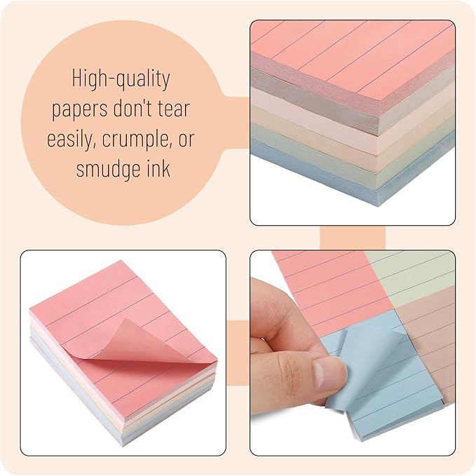 Mr. Pen- Small Lined Sticky Notes, 1.5" x 2", 6 Pads, 60 Sheets/Pad | Vintage Color, Small Sticky Notes with Lines, Ruled Post Stickies, Memo Pads, Self-Stick Note Pad for Office, School, Home