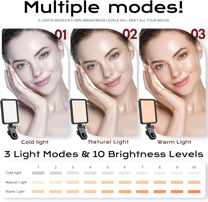 Rechargeable Soft Selfie Light for Phone, Camera, Laptop, 4-14H Battery Portable LED Light for Pictures, Phone Light Clip for Selfie, Vlog, TikTok, Makeup, Video Conference Black