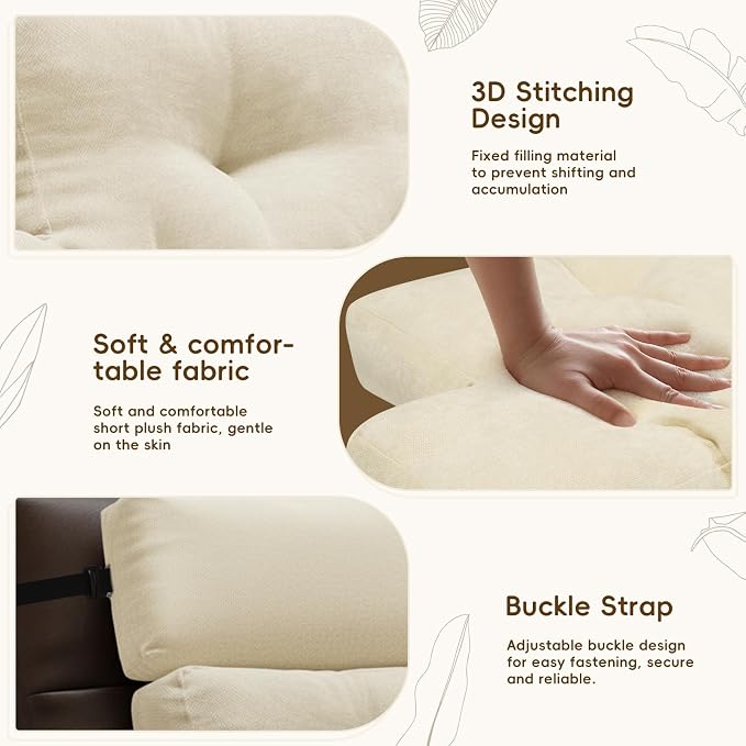 2-Piece Neck Pillow Lumbar Support Cushion for Recliner, Ergonomic High-Density Foam Backrest with Adjustable Headrest, Soft Comfy Back Support for Office Chair, Sofa, Couch, Pain Relief, Beige