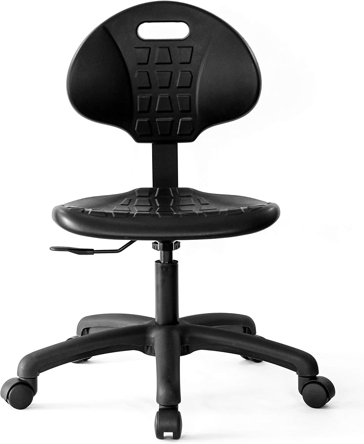Table Height Chair/Stool-Easy to Clean! Deluxe Ergonomic Polyurethane Chair. 5" of Height Adj (15.5"-20.5") 500 lb Capacity. Automotive, Lab, Garage, Home, Office (Standard, Black)