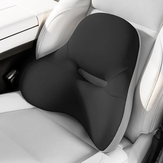 BEBAS Ergonomic Memory Foam Lumbar Support Pillow for Car & Office | Wraparound Side Wings for Back Support, Lumbar Cushion with Fixed Ring, Breathable Washable Cover, Fits Driving, Work, Black