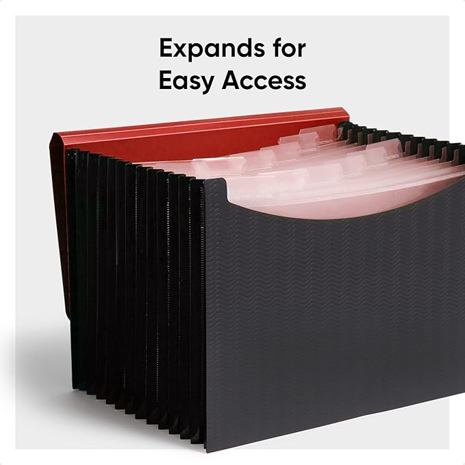 Smead Poly Frequency Expanding File Folders, Flap and Cord Closure, Letter Size, Wave Pattern, 13 Pocket, Red/Black (70866)