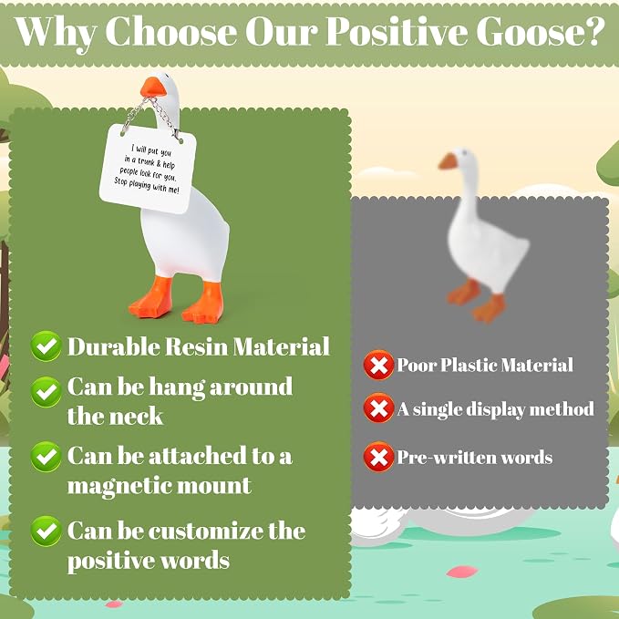 R HORSE Magnetic Desk Goose Key Holder - 7 Inch Resin Statue with Inspirational Cards, Magnetic Tool Holder for Keys & Metal, Funny Desk Organizer for Office Home, Farmhouse Decor Housewarming Gift