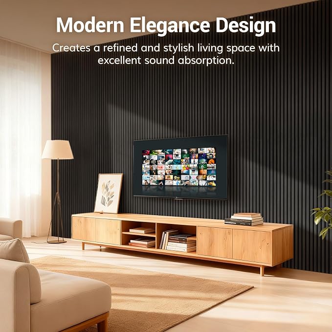 TONOR Wood Slatwall Panels, 2 Pack 47.2" x 23.6"/ 120 x60cm(15.5ft²) Acoustic Wall Panels, Wood Slat Acoustic Panels for Noise Cancelling and Wall Décor Living Room, Bedroom, Home Decor, Office, Black