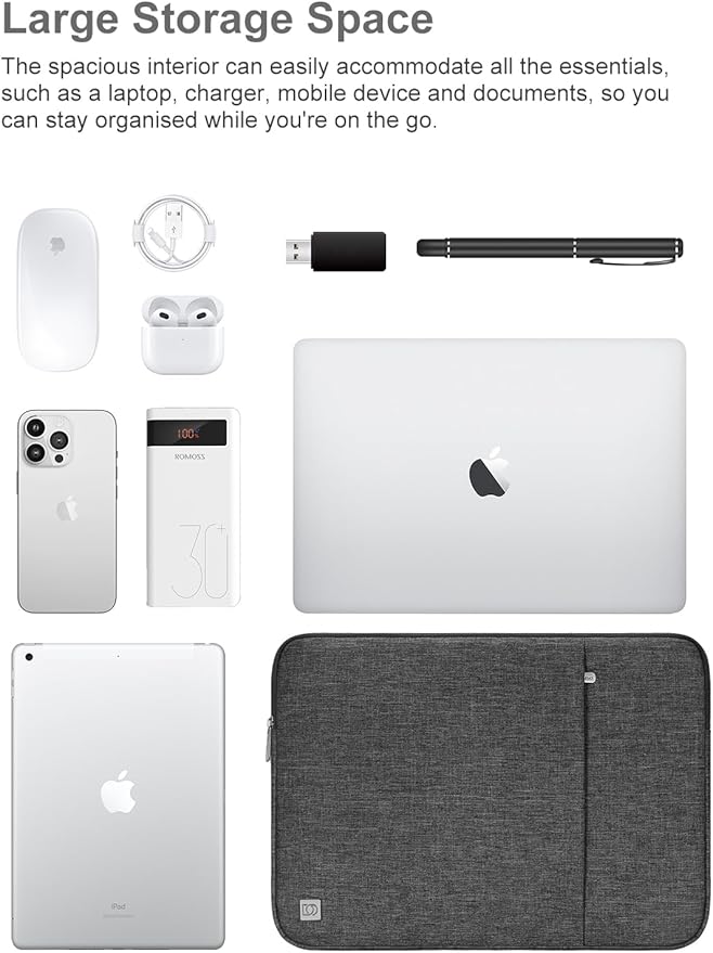 DOMISO Laptop Case Laptop Sleeve Cover Compatible with 14 inch MacBook Pro M4/M3/M2/M1 Pro/Max 2024-2021, Compatible with 13.3 inch HP Dell ASUS Notebook, Water-Resistant Bag with Pocket, Dark Grey