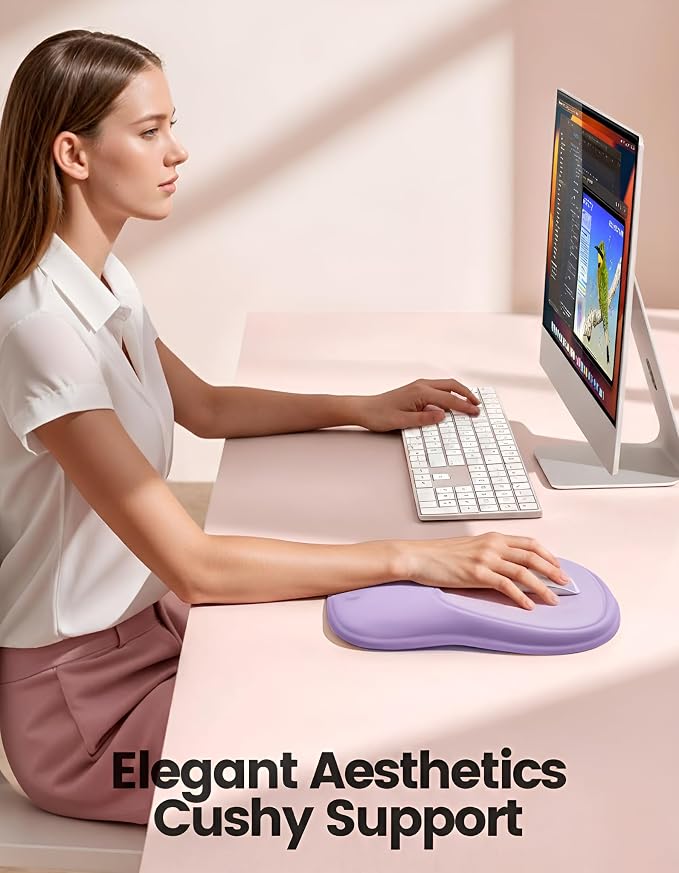 Meatanty Mouse Pad with Wrist Rest, Ergonomic Mouse Wrist Support, Desk Mouse Mat Computer Accessories, Comfortable Palm Hand Pain Relief, Cute Non-Slip Laptop Cushion, Office Home Gaming Women-Purple