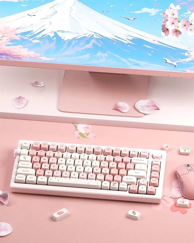 XVX Keycaps - Pink Cute PBT Keycaps, MOA Profile Key caps 60 65 75 100 Percent, Dye-Sublimation, Custom 142 Keys Set for 100%, 75%, 65%, 60% Mechanical Keyboard