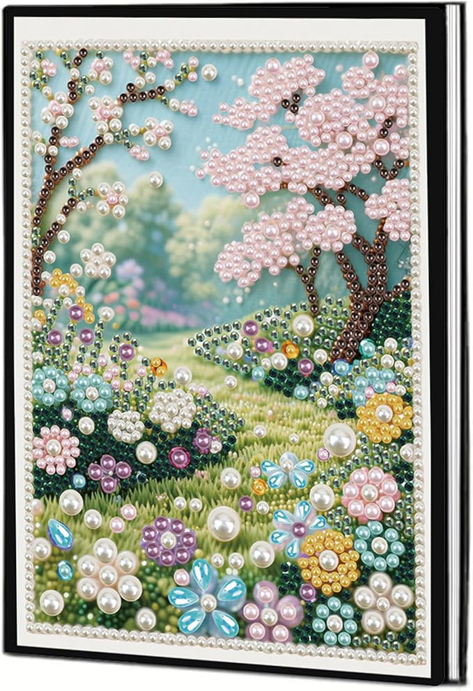 FRANDEK Pearl Painting Notebook Kit, Spring Forest A5 DIY Journal with 50 Blank Pages, Diamond Gem Art Cover with Waterproof Canvas, Beginner Craft Set with Full Tools for Adults