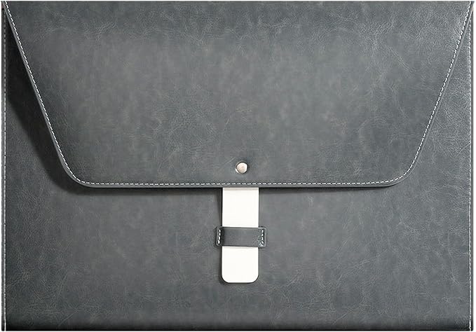 PU Leather A4 File Folder Large Document Holder Waterproof Envelope Folder Case with Handmade Closure (Gray)