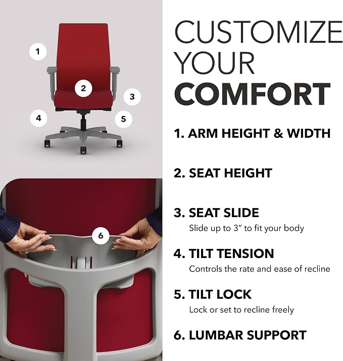 HON Ignition 2.0 Mid‑Back Ergonomic Office Chair, Mesh Task Seating with Lumbar Support, Advanced Synchro‑Tilt, Height and Width Adjustable Arms, Titanium Frame, Bullseye