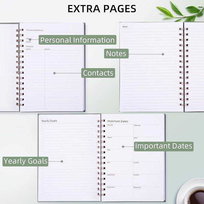 Undated Weekly and Monthly Planner Spiral Bound- Weekly Goals Notebook, To Do List, Habit Tracker Journal, Academic, Aesthetic, Stylish School or Office Supplies(6.1" x 8.4" - Green)