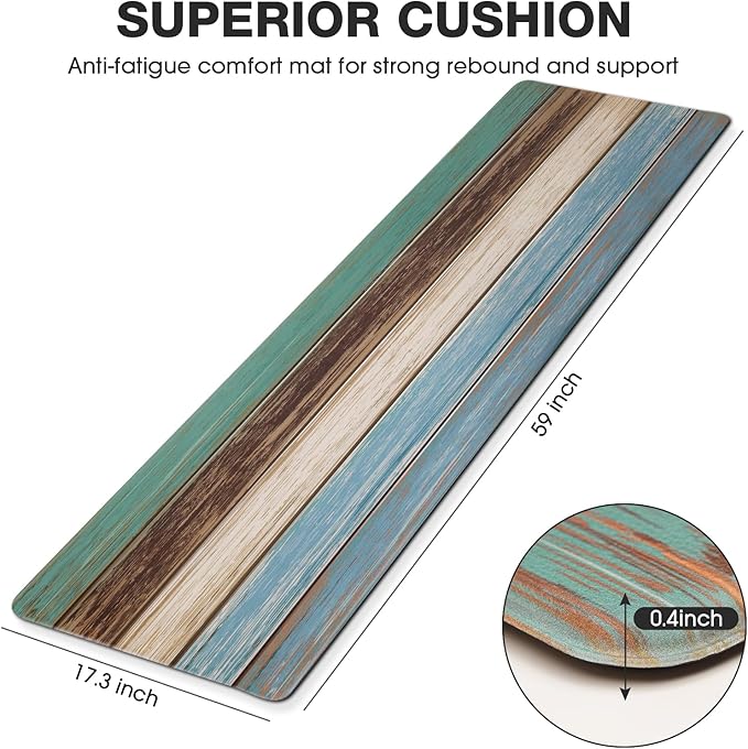 MAYHMYO Kitchen Rug Anti Fatigue Kitchen Mat Cushioned Farmhouse Kitchen Rugs Non Skid Waterproof Kitchen Rugs and Mats Retro Rustic Wood Texture Kitchen Mats for Floor Laundry Standing Desk Sink