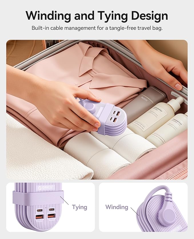ORICO 45W Power Strip for iPhone 17 and Galaxy S25, 7 in 1 Charging Station with 3AC, 2 USB-A, 2 USB-C, 4ft Thin Extension Cord, Flat Plug Fashion Essential for Travel/Home/Office/Library/Dorm - TK45