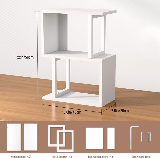 Desk Shelf Organizer, Small Desktop Bookshelf Wood, White | Dorm Desk Hutch, 3-Tier, Desktop Organizer Shelf Storage Unit, for Home, Dorm, Office