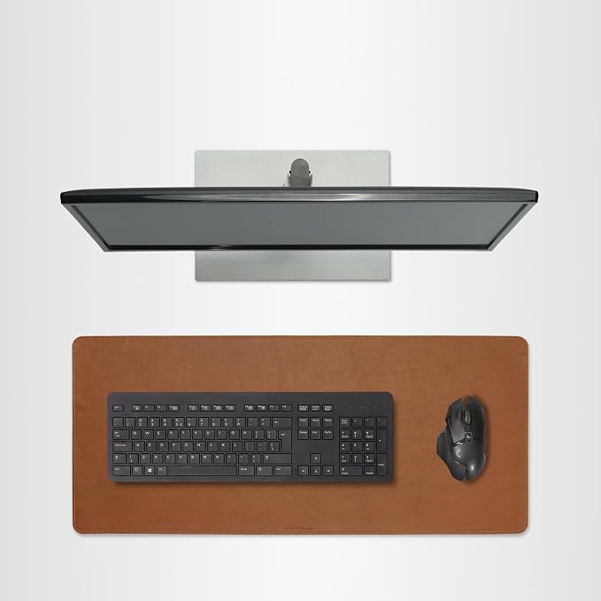 Full Grain Genuine Leather Desk Pad – Toffee Tan Brown (L) - Premium Desk Mat with Non-Slip Backing, Thick 3mm, Office Desk Protector for Work & Gaming (Large 27.6 x 11.8 inch)