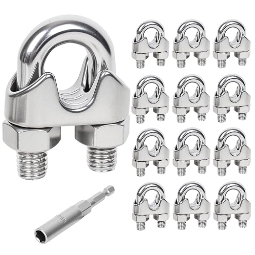 12 Pcs 5/16 inch Wire Rope Clips,Wire Rope Clamp,Cable Clamp | 304 Stainless Steel Smooth Rods for Industry, Metal Working Hobbies and DIY Craft