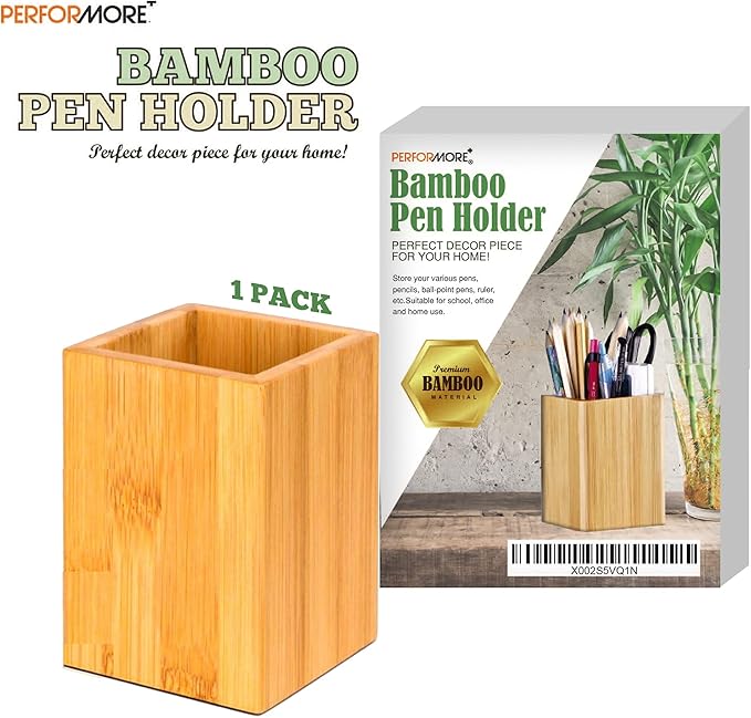 Eco-Friendly Bamboo Pen Holder | Minimalist Wooden Pencil Cup | Natural Desk Organizer Box for Office, School, or Vanity | Sustainable Square Storage Container | Unpainted Finish