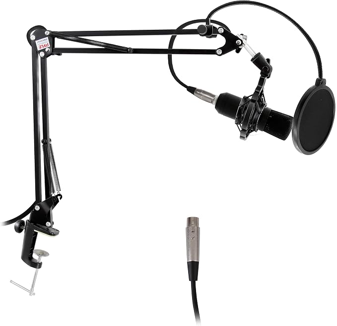Pyle Microphone Boom Arm Stand - Adjustable Scissor Mic Arm with Desk Clamp, Metal Shock Mount & Adapter Clips - 2.26ft Max Extension for Podcasting, Gaming, & Recording - PMKSH01