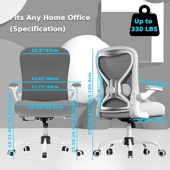 Office Desk Chair with Ergonomic Lumbar Support, Extra-Thick Seat Cushion, Flip-up Arms, Breathable Mesh Back, Computer Task Chair for Home Office