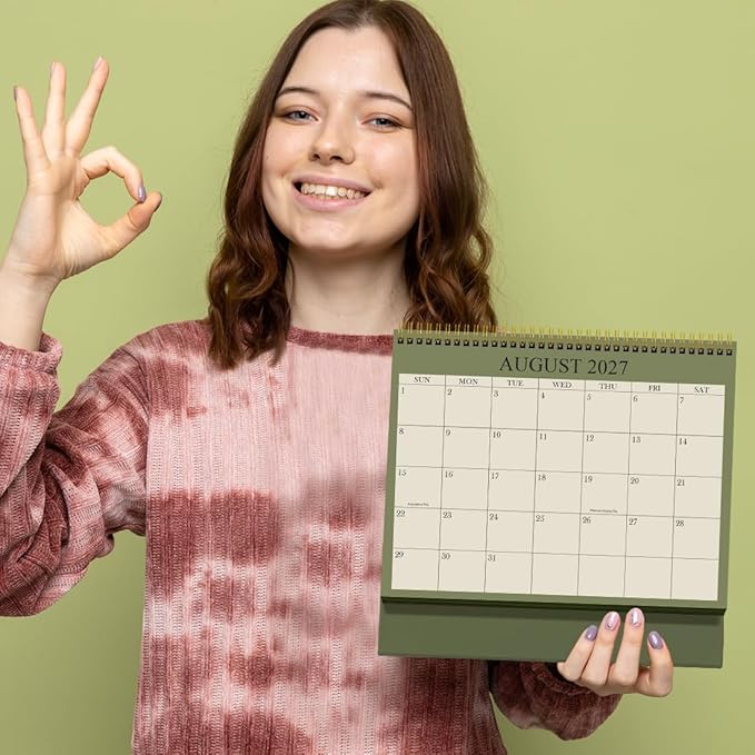 Desk Calendar 2026-2027 - Runs July 2026 until December 2027 - Beautiful Small Flip Desktop Calendar for Easy Organizing, 6" x 8", Green