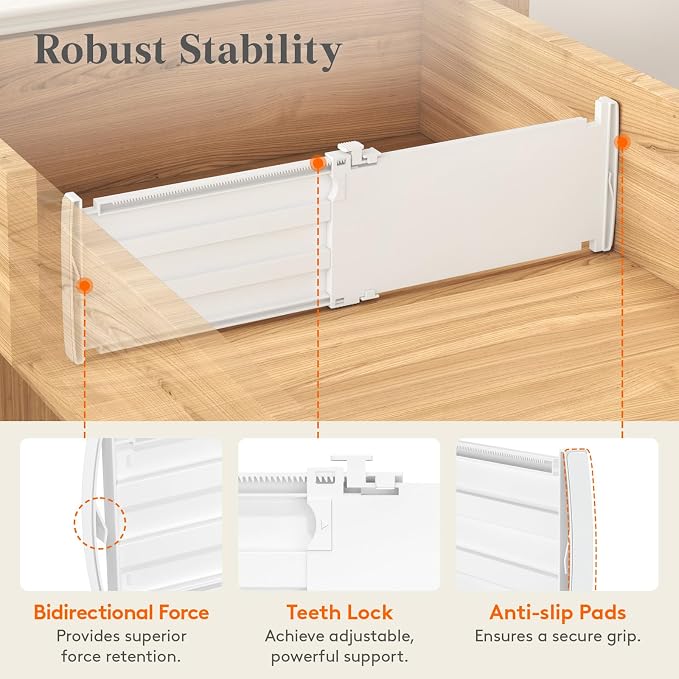 Lifewit 5" High 5 Pack Drawer Dividers, 11.5"-18.5" Adjustable Deep Drawer Organizer Clothes, Expandable White Plastic Separators for Dresser, Kitchen, Cabinet, Nursery, Office Organization & Storage