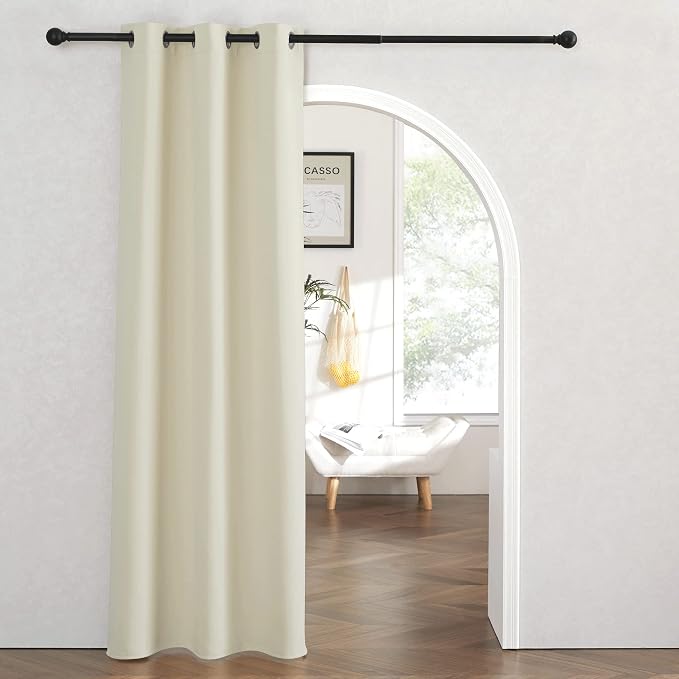 RYB HOME Blackout Curtains Thermal Insulating Privacy Temporary Door Curtains for Bedroom Closet Doorway Accordion Door Interior Living Room Kids Nursery Dining, Wide 60 x Long 90 inch, Beige