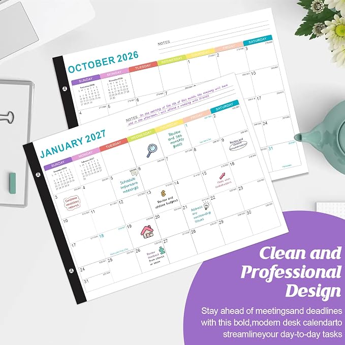 Gannyfer Desk Calendar 2026-2027, 18-Month July 2026-Dec 2027, 22" x 17" Large Yearly Desktop Calendar, with Plastic Cover, Corner Protectors, for Office, Home and School (6 Stickers Included)