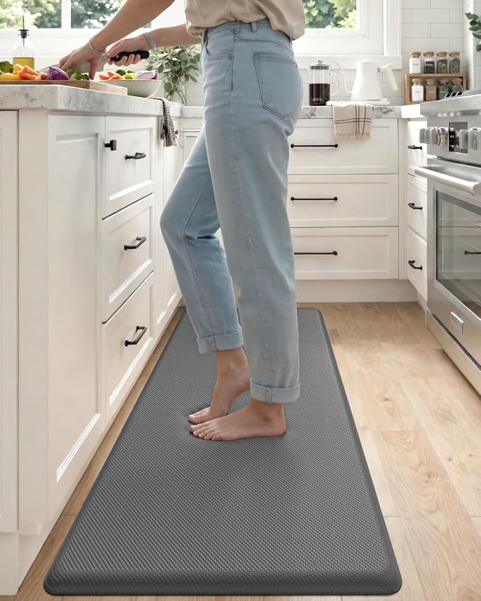 DEXI Kitchen Mat Cushioned Anti Fatigue, Extra Thick Comfort Standing Floor Mats Waterproof, Memory Foam Antifatigue Runner Rug for Desk Office, Sink, Laundry, 48x20, Grey