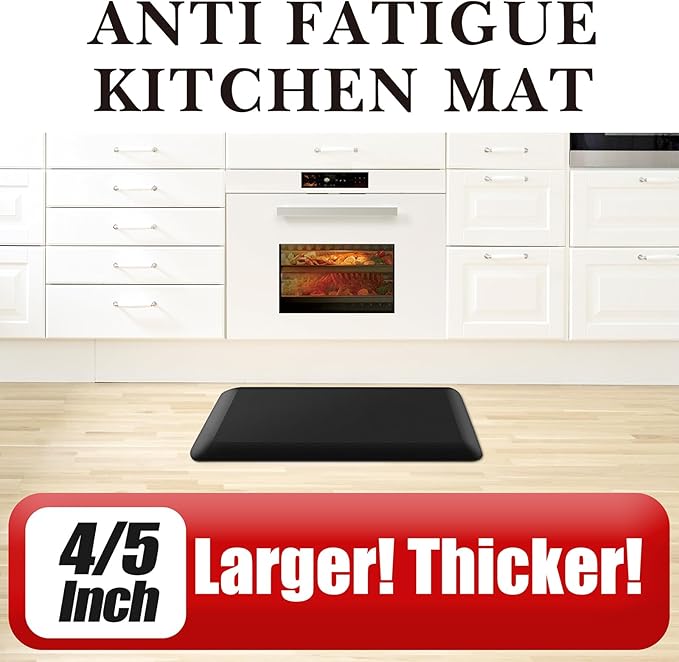 4/5 Inch Thick Kitchen Mat - Cushioned Anti Fatigue Mats for Kitchen Floor - Easy to Clean, Waterproof, Non-Slip Kitchen Rug for Sink, Office, Kitchen (17''x39'' Black)