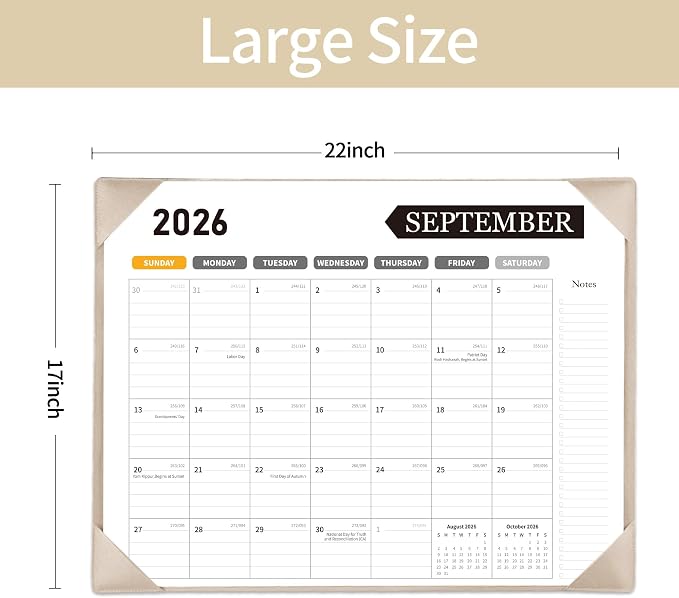 Large Desk Calendar 2026-2027, 22x17 Inch PU Leather Desk Pad Calendar, 18 Months (Jul 2026 - Dec 2027), Big Desktop Blotter for Office, Home & Classroom (Apricot)