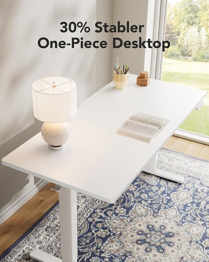 HUANUO Electric Standing Desk, Whole Piece Desktop, Adjustable Height Computer Desk, 4 Height Memory Settings, Sit Stand Up Desk for Home Office, 60" x 24", Light Vintage