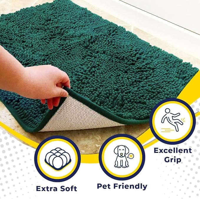 Muddy Mat® | Super Absorbent Door Mat Indoor, Microfiber Quick Dry Chenille Entryway Rug, Non-Slip Front Door Mat, Indoor Mats for Entryway, Machine Washable Pet Rug, Slate Blue 19" x 30"