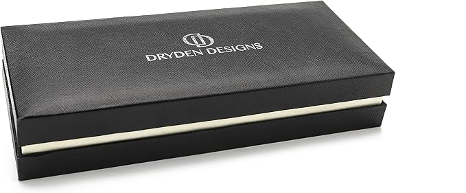 Dryden Designs Fountain Pen - Medium Nib and Fine Nib | Includes Luxury Box, 6 Ink Cartridges - 3 Black 3 Blue and Ink Refill Converter - Metallic Silver