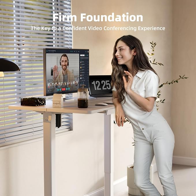 YDN Electric Standing Desk 55 x 24 Inch Adjustable Height with Drawer White | Industrial-grade steel frame supports 176Lbs, 28.3 to 46.5 inch height range, 3 memory presets, 45dB quiet motor