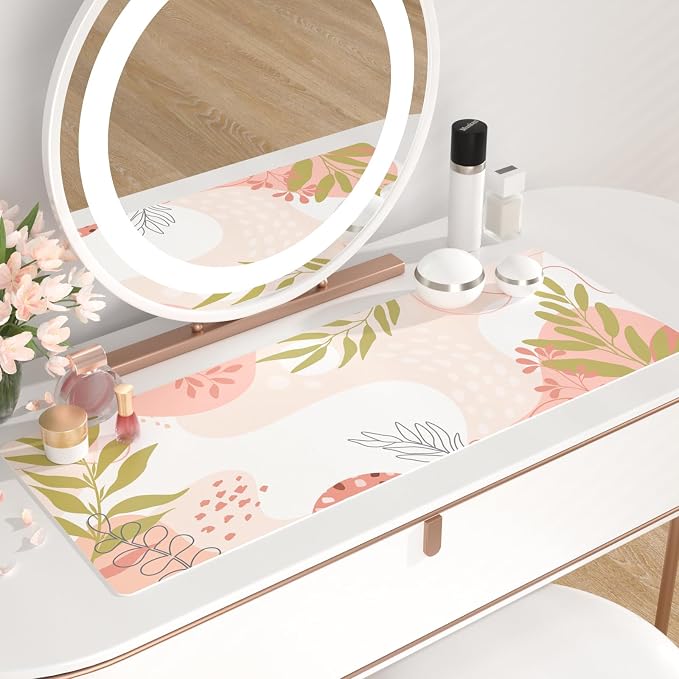 QiyI Large Mouse Pad, Cute Desk Mat for Desktop, Women Girls Minimalist Pink Office Desk Accessories, PU Leather Waterproof Gaming Mousepad, Tropical Leaves Desk Pad Computer Mat, 31.5" x 11.8"