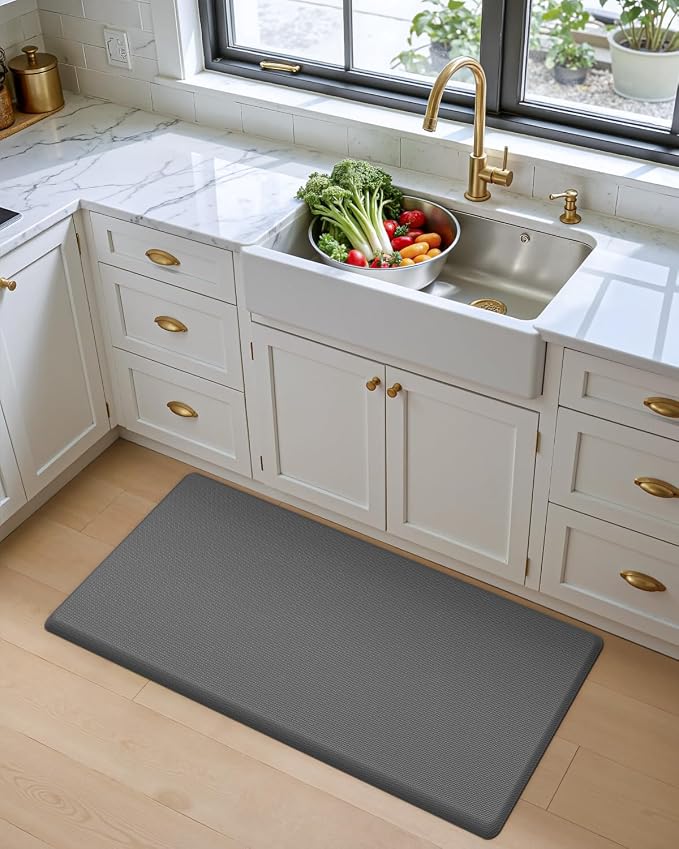 DEXI Kitchen Mat Cushioned Anti Fatigue, Extra Thick Comfort Standing Floor Mats Waterproof, Memory Foam Antifatigue Runner Rug for Desk Office, Sink, Laundry, 39x20, Grey