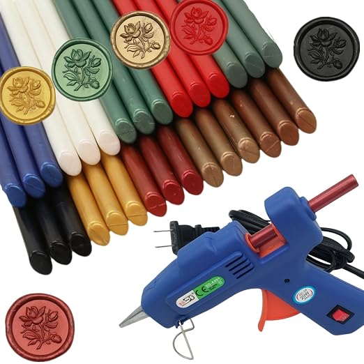 Wax Seal Gun Kit Sealing Wax Sticks 30P with Glue Gun Wax Seal Kit, Atopbb 30Pcs Mixed ccolor Sealing Wax Sticks with Glue Gun Great for Wax Seal Stamp