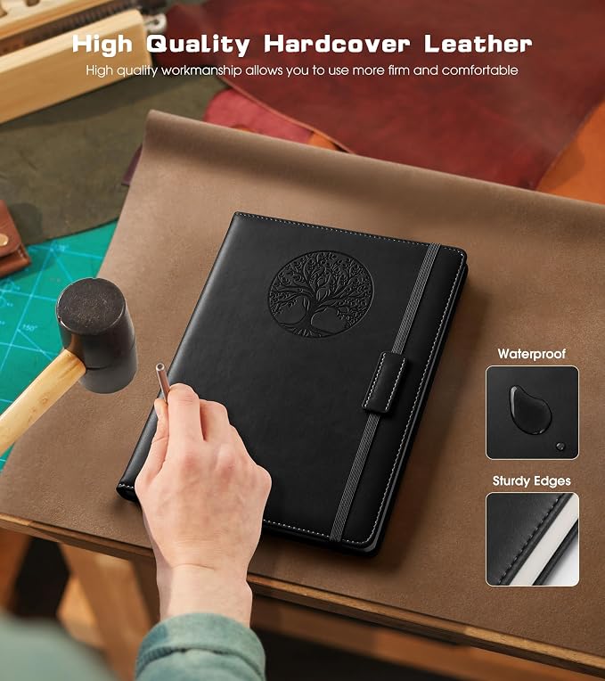 Lined Journal Notebook for Women Men, A5 Hardcover Black Vintage Leather Journals for Writing, College Ruled Notebooks for School Business Work Travel Daily Diary Notepad, 140 Pages, 5.7"×8.3"