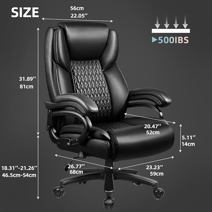 VITESSE 600lbs Heavy Duty Office Chair for Low Back Pain Relief, Big and Tall Office Chair with Ergonomic Lumbar Support, High Back Executive Chair with Quiet Rubber Wheel