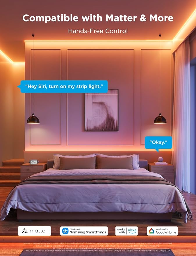Govee COB LED Strip Light Pro, LED Lights for Bedroom Compatible with Alexa, Google Assistant and Matter, RGBICW Light with Warm White, Smart Strip Light, Color Changing, for Cabinet, 16.4ft