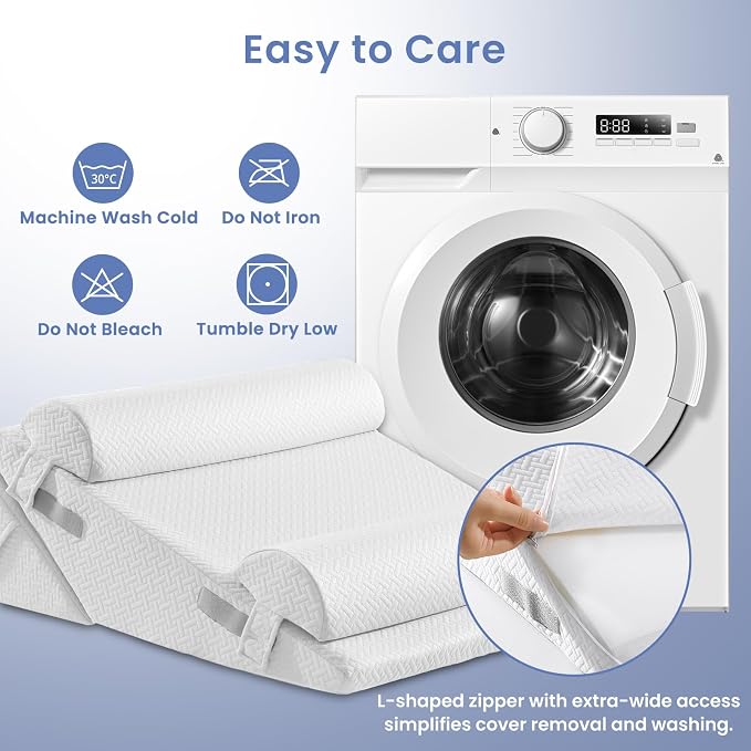 Sasttie Adjustable Wedge Pillow Set for After Surgery, White | 2PCS Bed Wedge Pillow Headboard with Memory Foam Neck Cushion, for Acid Reflux, Sleeping, Neck & Back Support
