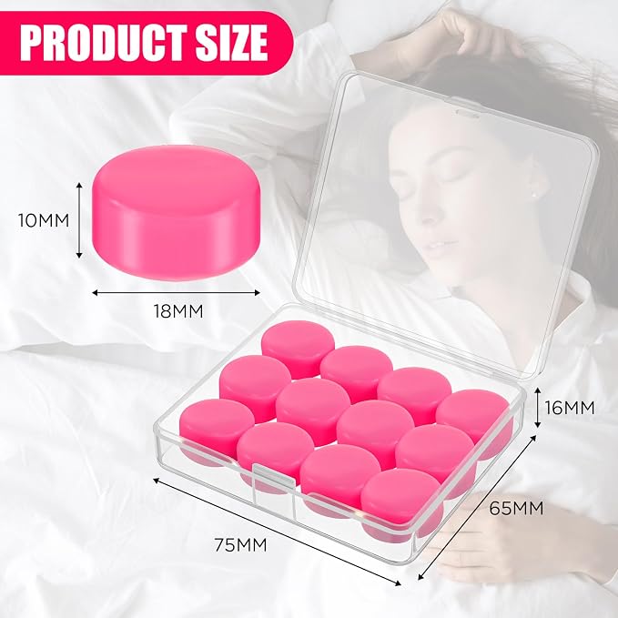 TrelaCo 12 Pack Soft Ear Plugs for Sleeping, Reusable Moldable Silicone Earplugs Noise Cancelling Reduction for Concerts, Swimming, Shooting, Snoring, Airplane, Musicians, Motorcycle (Rose Red)